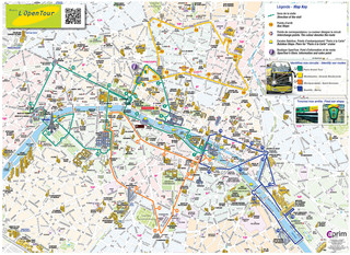 Map of Paris hop on hop off bus tour with Open Tour