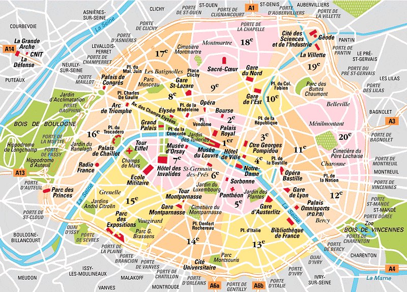 Map Of Paris Boroughs Arrondissements Districts
