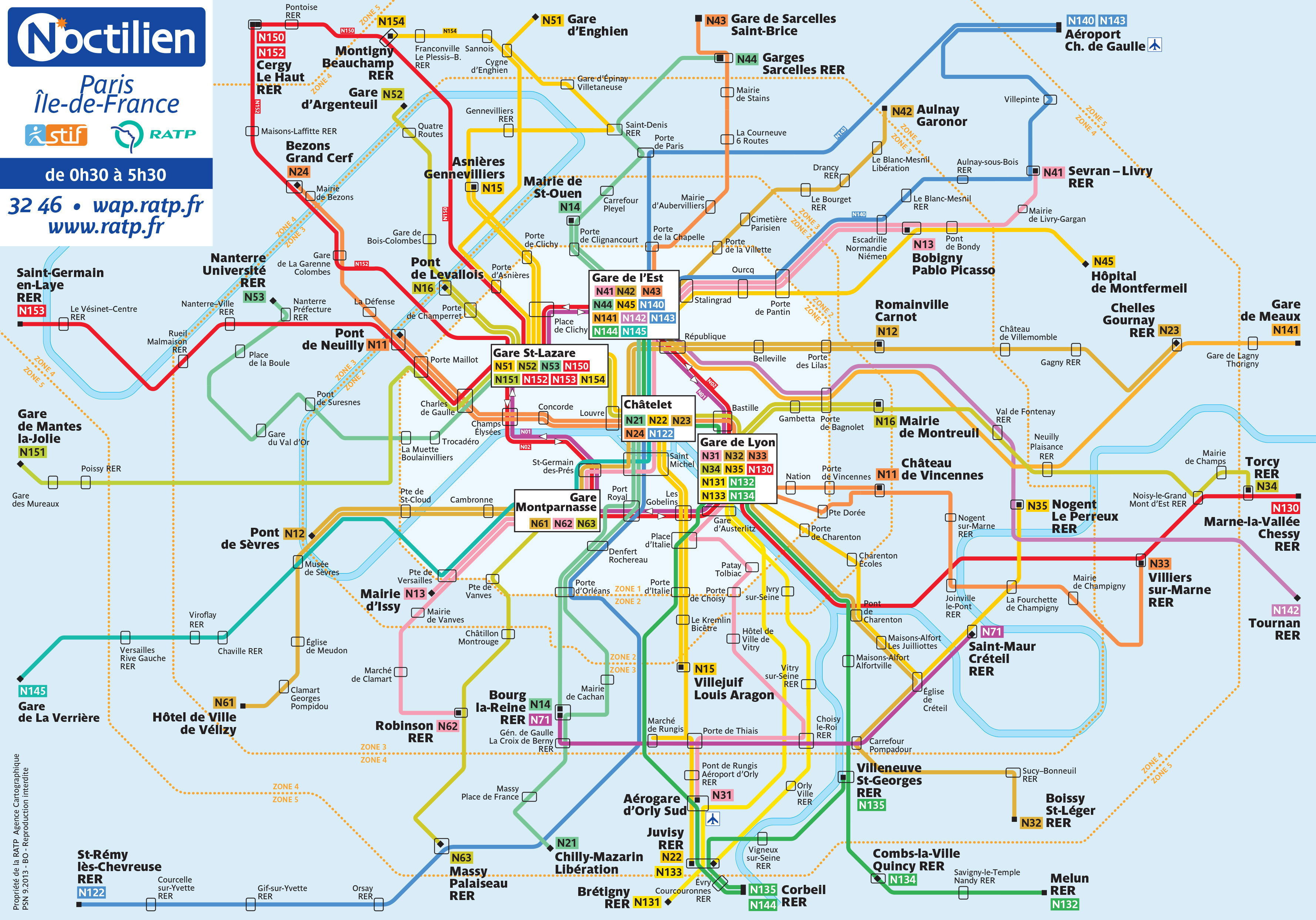 Map of Paris bus & Noctilien: stations & lines