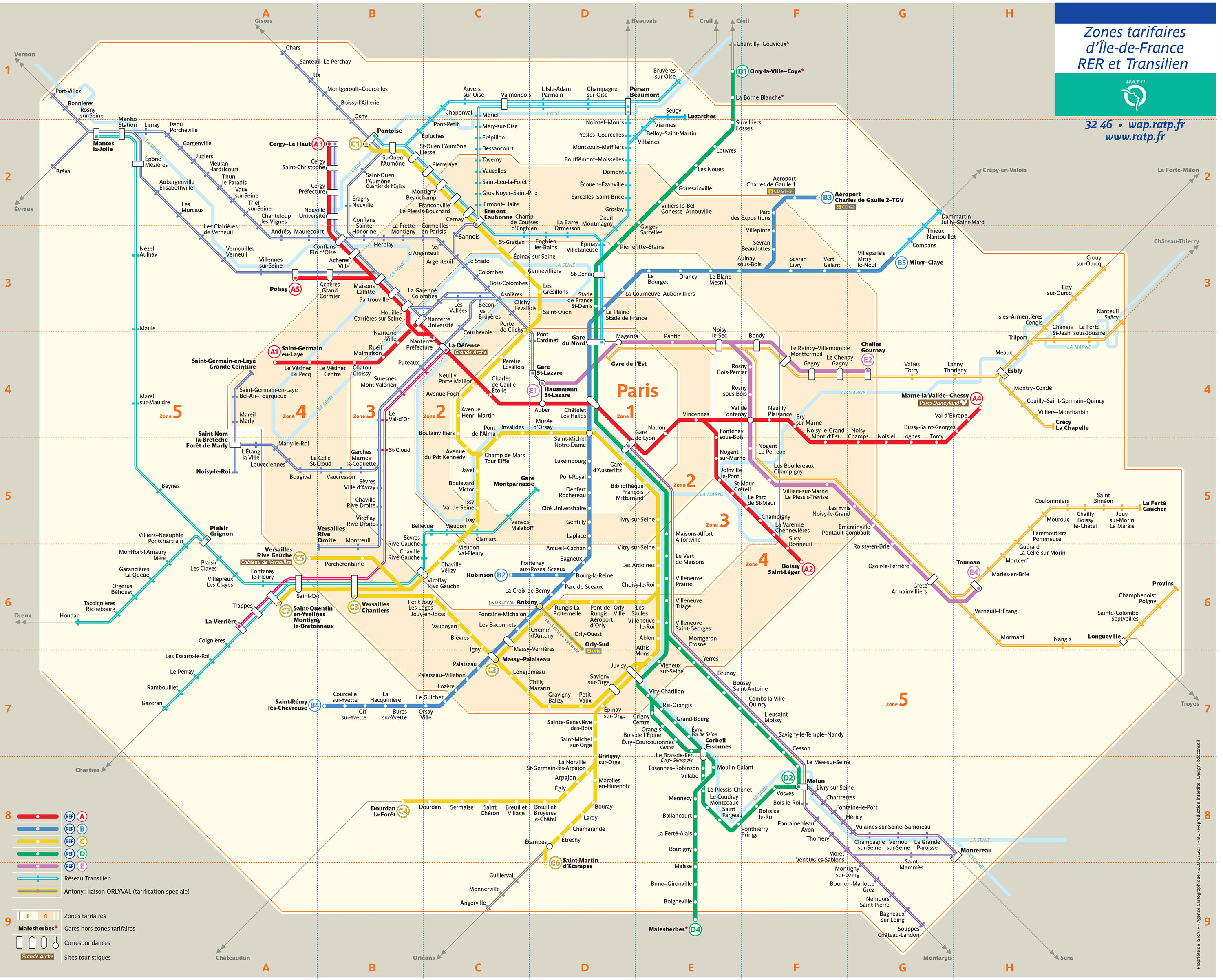 Map of Paris RER & Transilien train: stations & lines