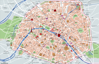 Tourist map of Paris attractions, sightseeing, museums, sites, sights, monuments and landmarks