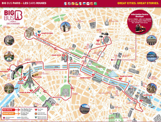 Map of Paris hop on hop off bus tour with Big Bus / Les Cars Rouges