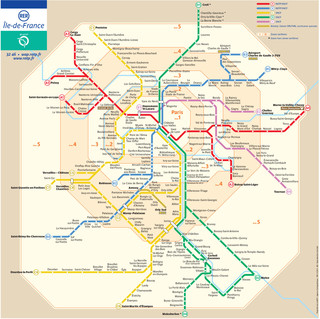 Map of Paris RER, train, urban, commuter & suburban railway network